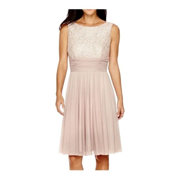 Jessica Howard Dress Dusty Pink Ruched Empire Waist Sleeveless Lace Women 10 - Picture 1 of 7